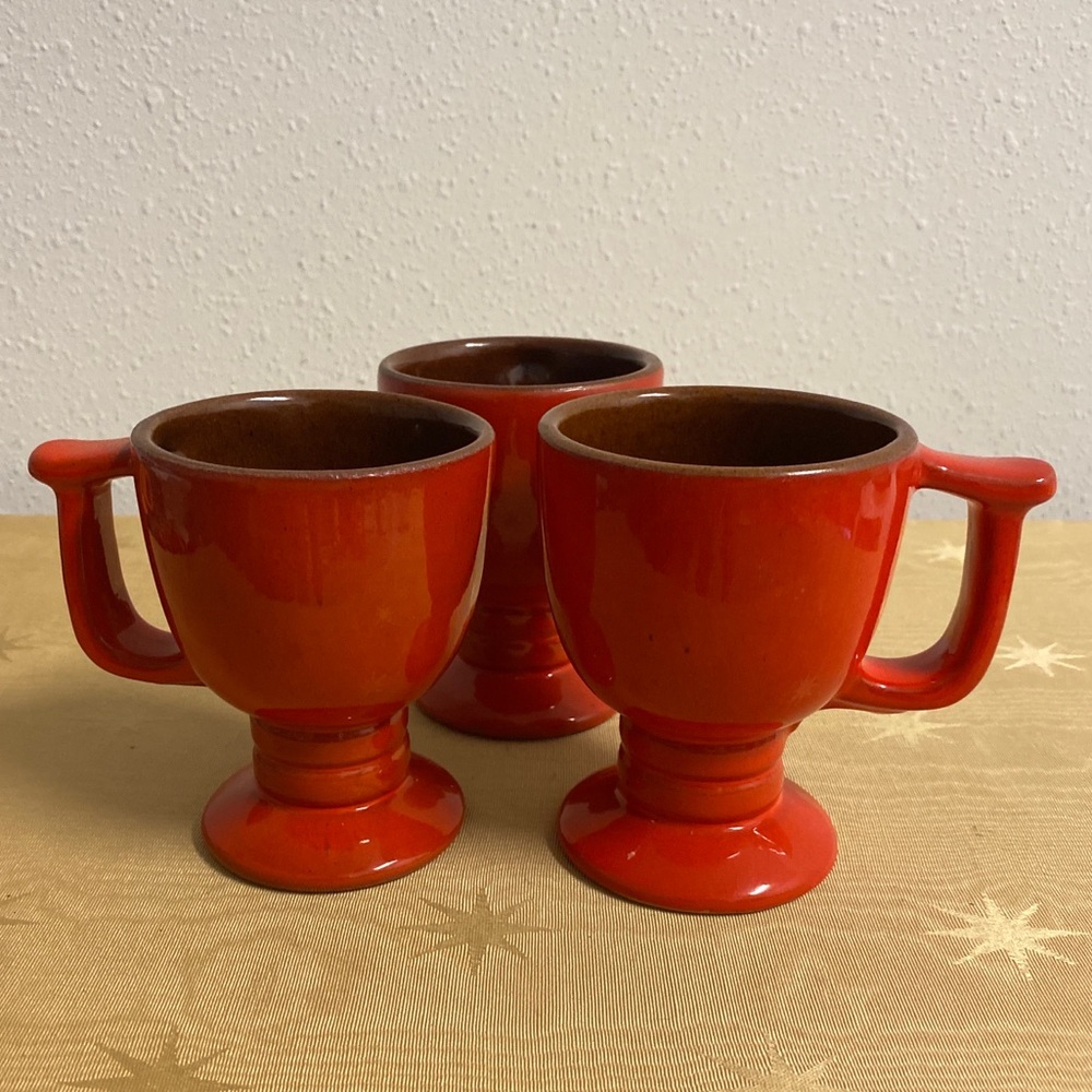 Frankoma Flame Red Pedestal Cups 
Set of 3